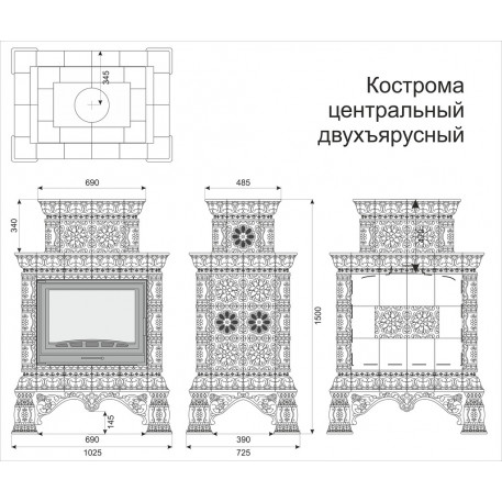 Печь Кострома "Белый" центральный-двухъярусный Кимры