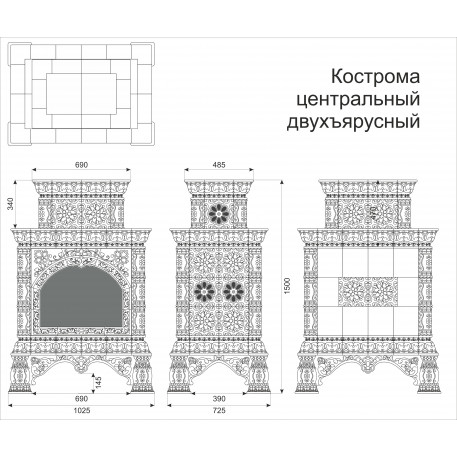 Печь Кострома-декоративный "Белый" центральный-двухъярусный Кимры
